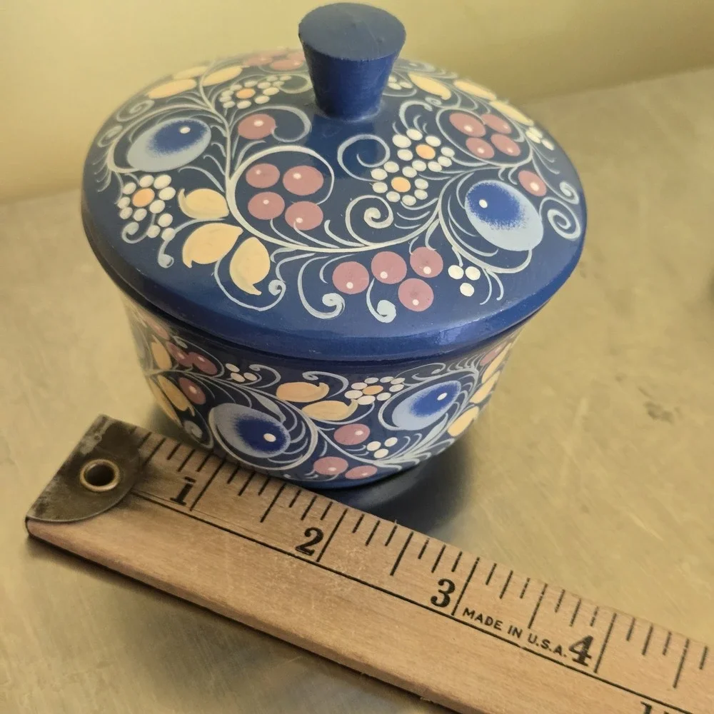 Floral Painted Russian Trinket Box Storage Box With A Lid